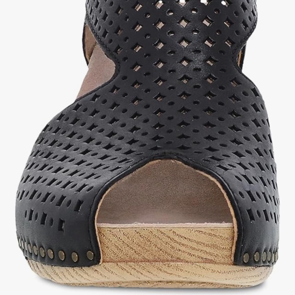 Dansko Black Laser Cut Peep Toe Sandals - Picture 5 of 7